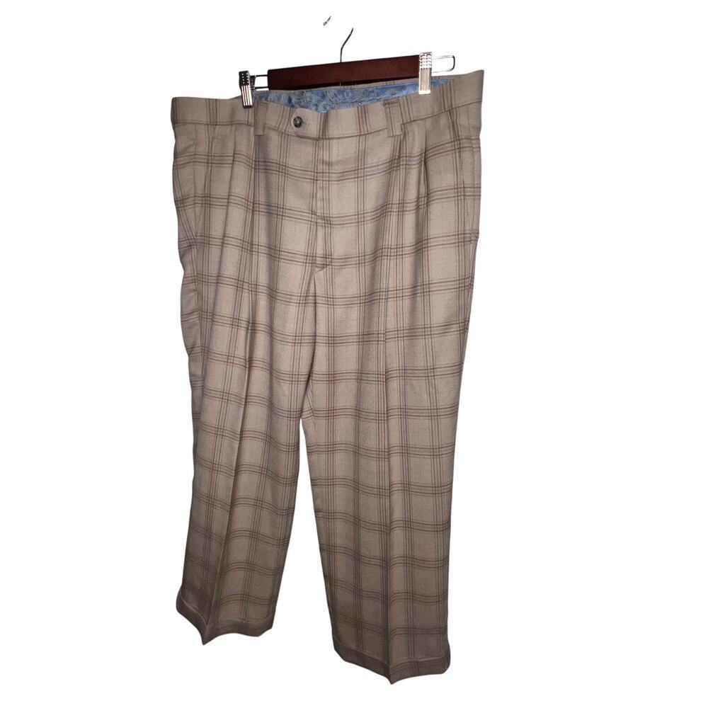 Steve Harvey Stiles men’s 38 pleated beige plaid cuffed‎ preppy lightweight pant